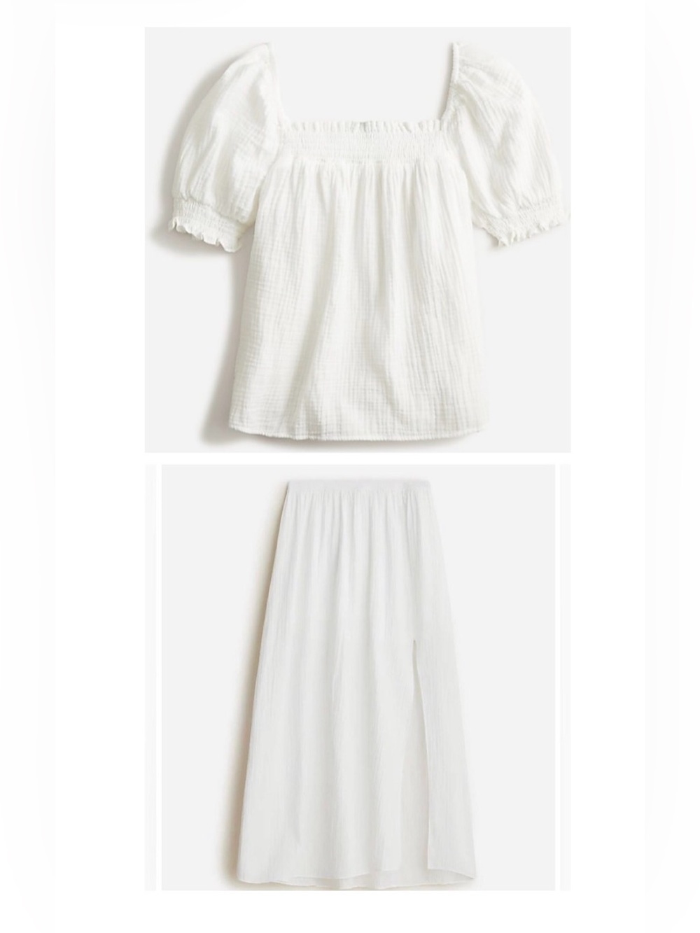 J Crew Gauze Cotton Set White Maxi Skirt XL Puff Sleeve Top XXL Outfit